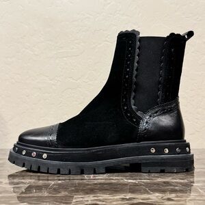 Free People Tate Leather and Suede Studded Chelsea Boots